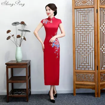 2019 Винтажные платья Ципао с длинными рукавами, Женская китайская традиционная одежда, Сексуальное Восточное платье, Ретро-Халат Q713