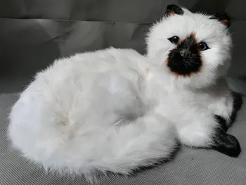 имитационная кошка большая 30x20 см белая кошка с черным ртом из пластика и меха, лежащая кошка, жесткая модель реквизита, украшение дома, рождественский подарок b016