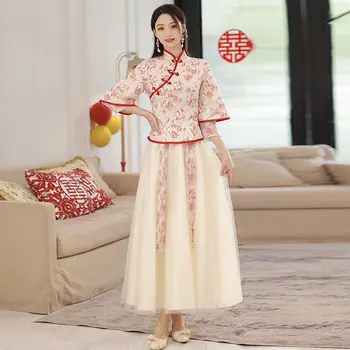 Китайское платье подружки Невесты 2023, Новое Винтажное платье для сестры в китайском стиле, Платье для группы подружек невесты, Женское осеннее