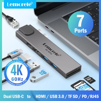 Lemorele TC47 7-в-2 USB C КОНЦЕНТРАТОР Для MacBook 4K @ 60Hz HDMI Беспроводной Тип C Гигабитная док-станция Адаптер 100 Вт PD RJ45 Слот SD/TF