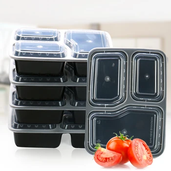 10ШТ Портативная Коробка Для Приготовления еды Bento Box Пластиковая Многоразовая Коробка Для Ланча с 3 Отделениями Контейнер Для Хранения Продуктов с Крышкой Микроволновая Посуда