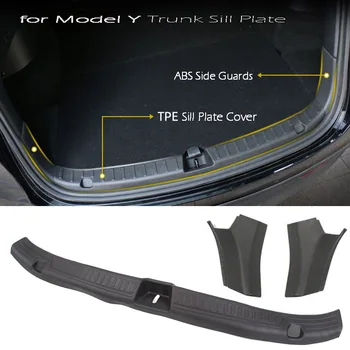 Для Tesla Model Y Защита порога багажника TPE Резиновый чехол для загрузки багажника + ABS Боковая планка Крыла