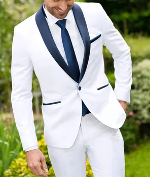 2023 Мужской костюм на заказ, Белые Однобортные Смокинги для жениха, 2 предмета в комплекте (пиджак + брюки + галстук) traje de novio para boda